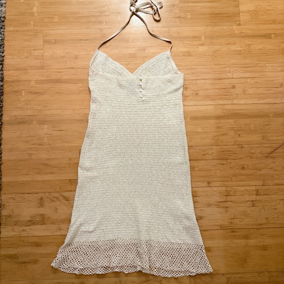 Theory Bergdorf Goodman Cream Open Knit Linen Cotton blend halter mini Dress - Picture 9 of 10